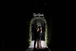 Traditional Luxe Wedding Quat Quatta bride + Groom night shot black flash neon light