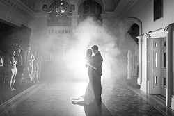 Traditional Luxe Wedding Quat Quatta bride + Groom first dance black + white smoke + back flash
